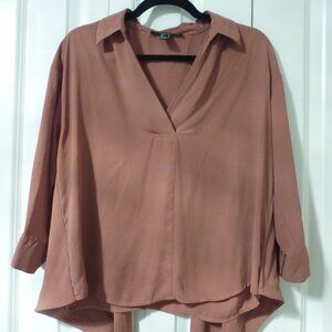 FOREVER 21 rosy pink three quarter sleeve oversized v-neck blouse